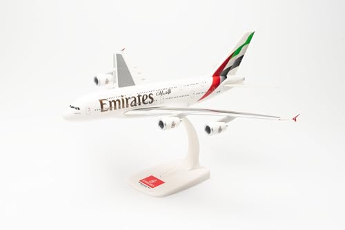 herpa Snap-Fit Modellflugzeug Emirates Airbus A380 - New 2023 Colors - A6-EOE, Miniatur im Maßstab 1:250, Sammlerstück, Modell mit Standfuß, Kunststoff, Weiß