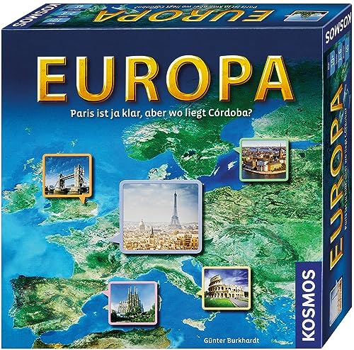 KOSMOS 692636 Europa, Geografie Spiel, Familienspiel für 2-6 Spieler, ab 10 Jahre, Weltreise Spiel, Europa Spiel, Reise um die Welt, Brettspiel, Gesellschaftsspiel